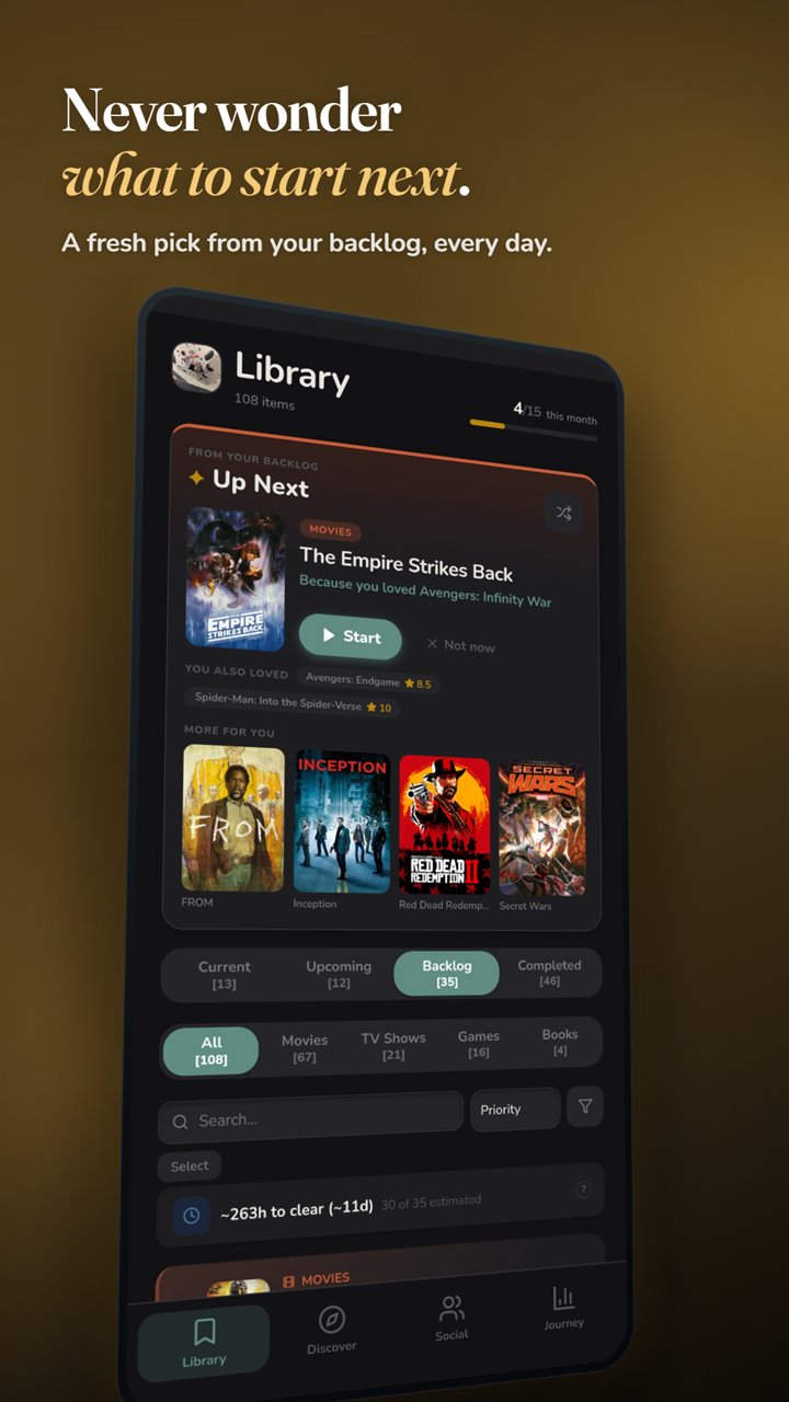 Your backlog, solved — Up Next screenshot